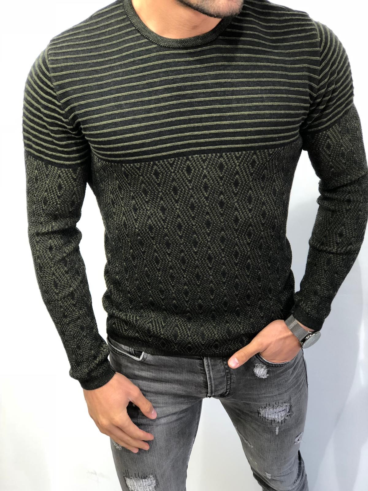 Buy Khaki Slim Fit Patterned Sweater by Gentwith.com with Free Shipping