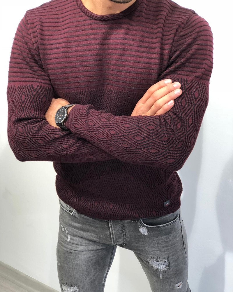 Men's Claret Red Slim Fit Sweater by Gentwith.com with Free Shipping