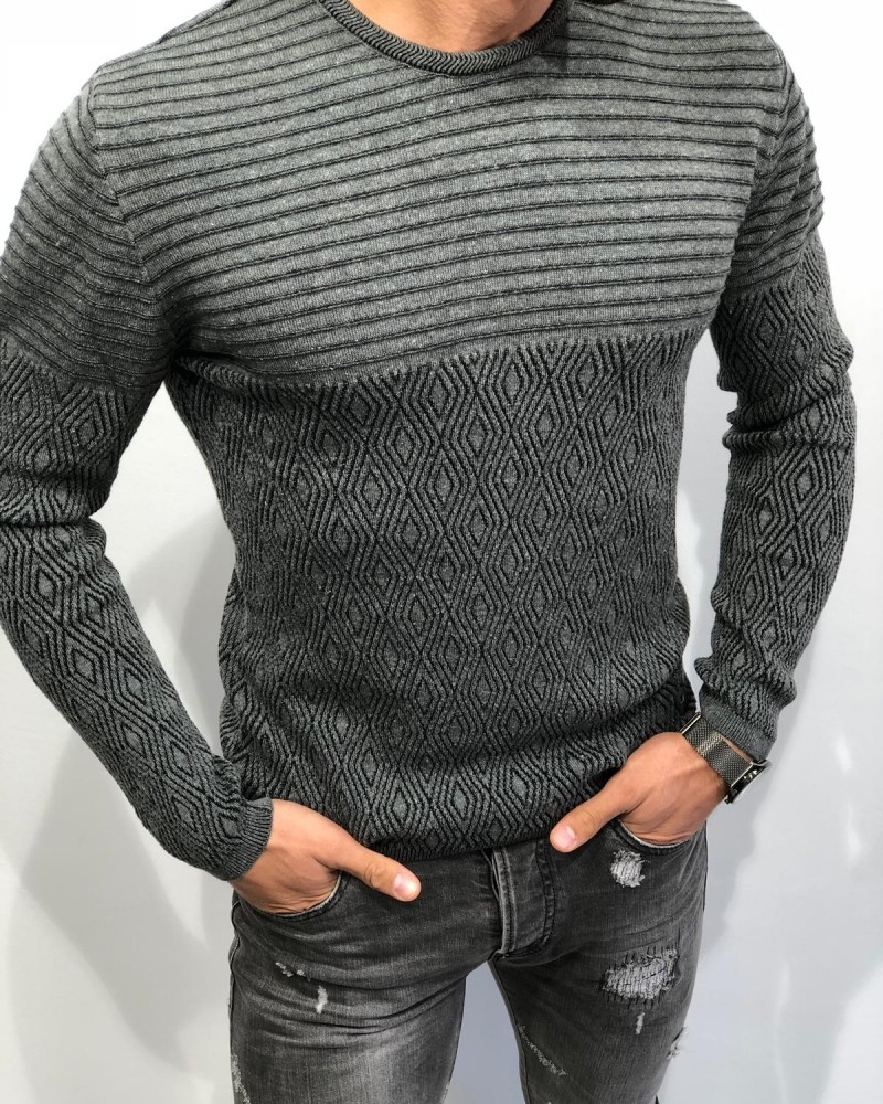 Gray Slim Fit Patterned Sweater by Gentwith.com with Free Shipping