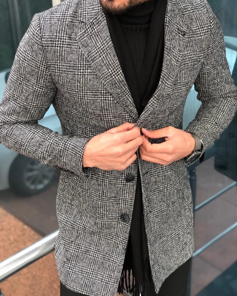 Gray Slim Fit Plaid Wool Coat by Gentwith.com with Free Shipping