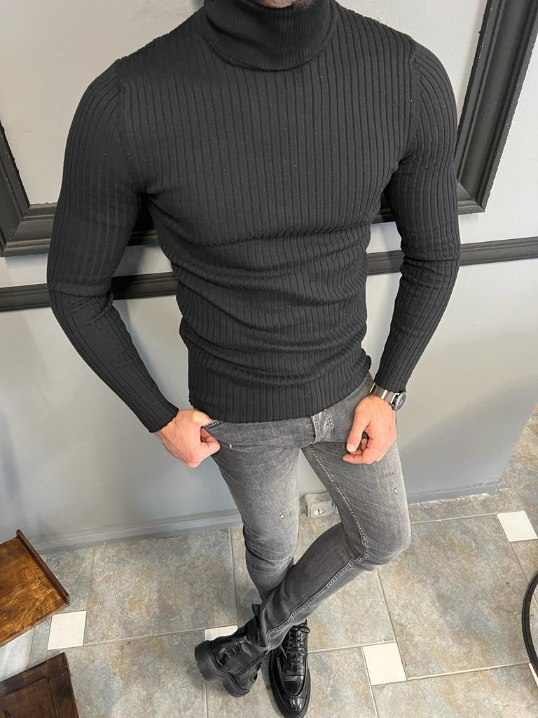 Buy Black Slim Fit Turtleneck Sweater by Gentwith.com with Free Shipping