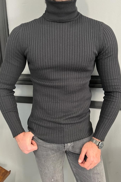 Black Striped Slim Fit Turtleneck Sweater for Men by Gentwith.com with Free Worldwide Shipping