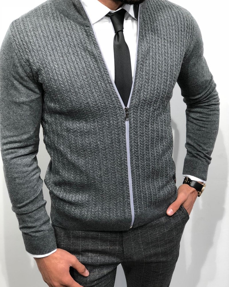 Buy Anthracite Slim Fit Cardigan by Gentwith.com with Free Shipping