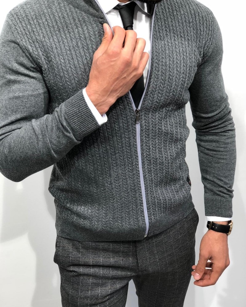 Anthracite Slim Fit Cardigan by Gentwith.com with Free Shipping