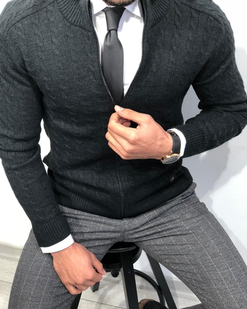 Black Slim Fit Cardigan by Gentwith.com with Free Shipping