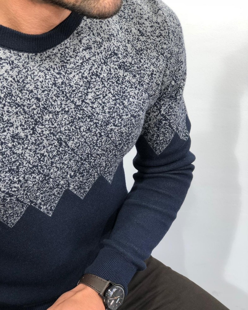 Navy Blue Slim Fit Patterned Sweater by Gentwith.com with Free Shipping