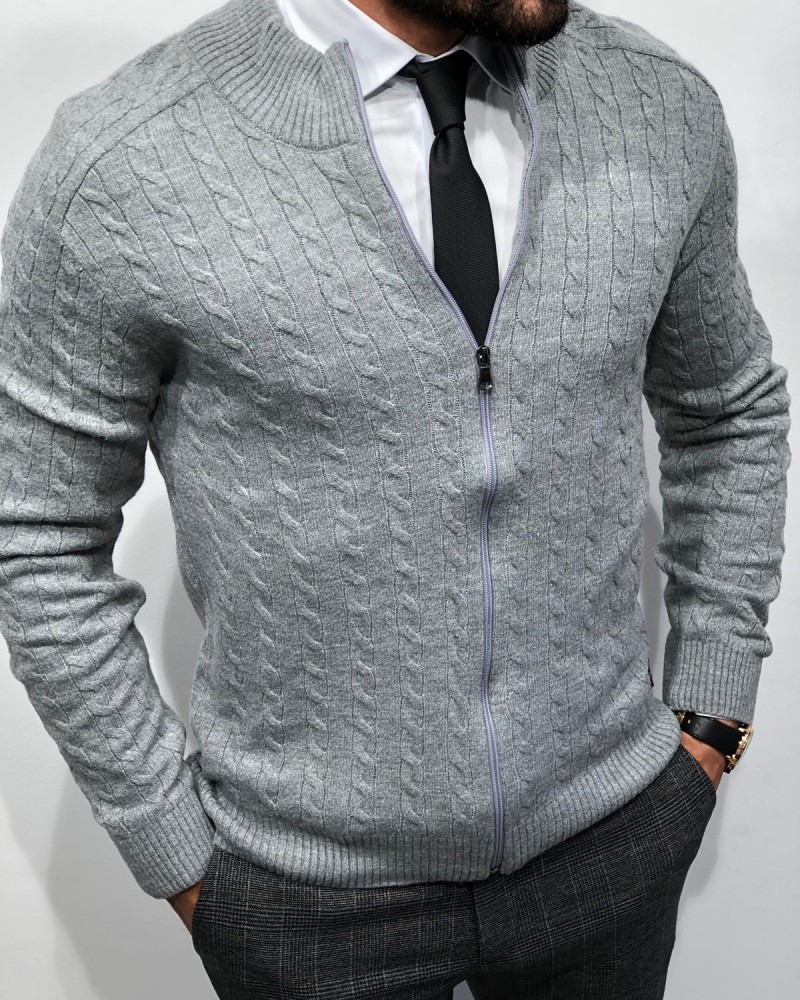 Gray Slim Fit Cardigan by Gentwith.com with Free Shipping