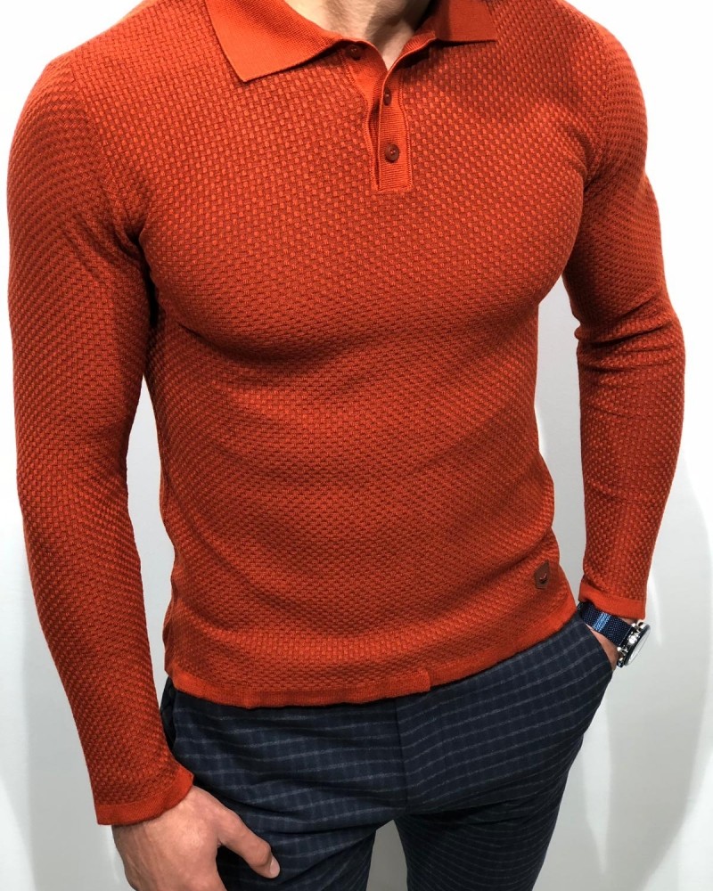 Orange Slim Fit Sweater by Gentwith.com with Free Shipping