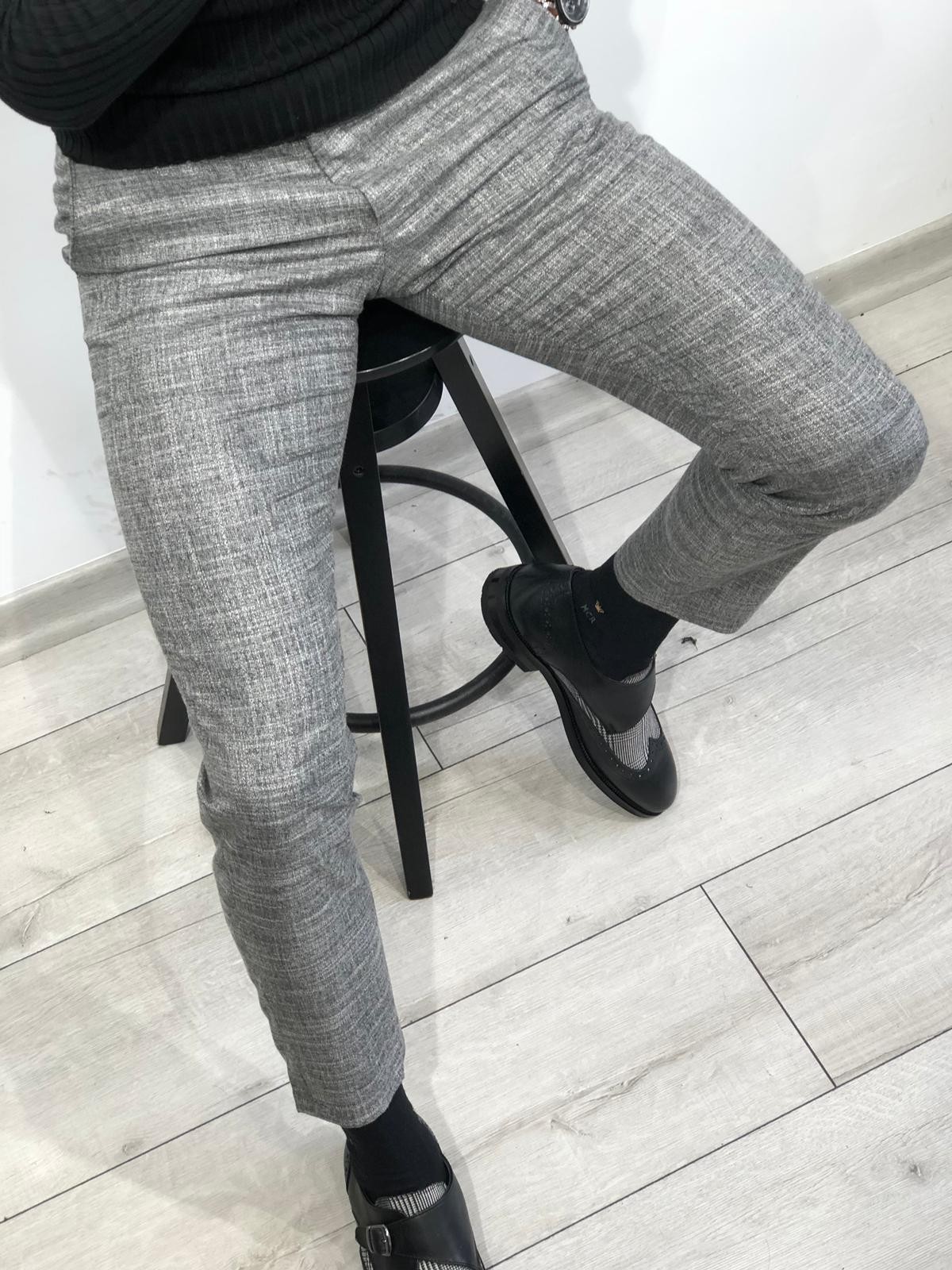 Buy Gray Slim Fit Muline Pants by Gentwith.com with Free Shipping