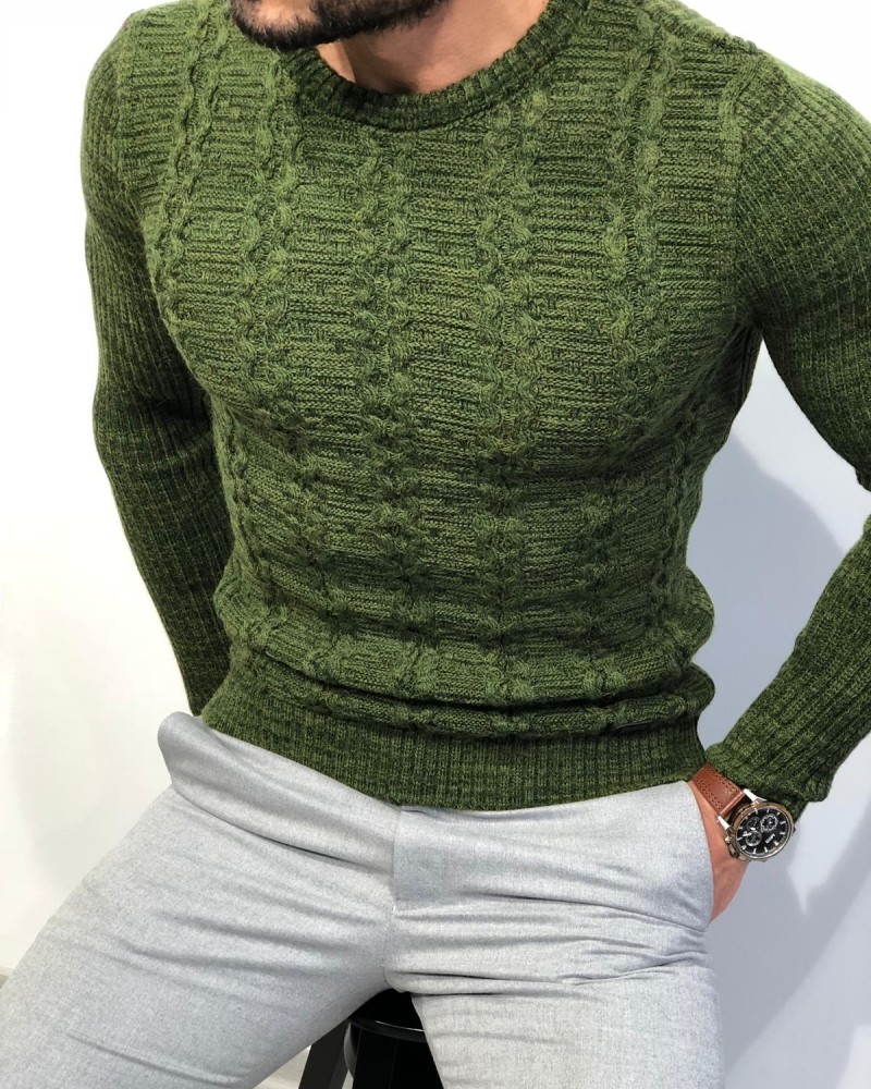 Jervis Patterned knitwear Slim Sweater - Green - GENT WITH