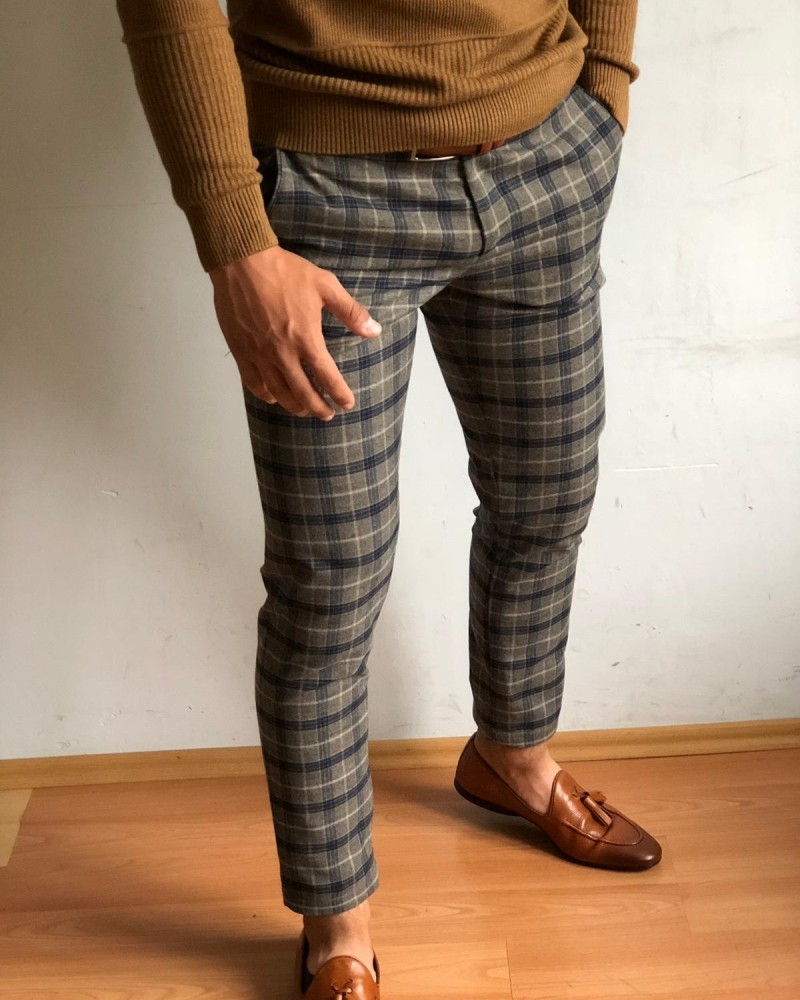 Camel Slim Fit Plaid Pants by Gentwith.com with Free Shipping