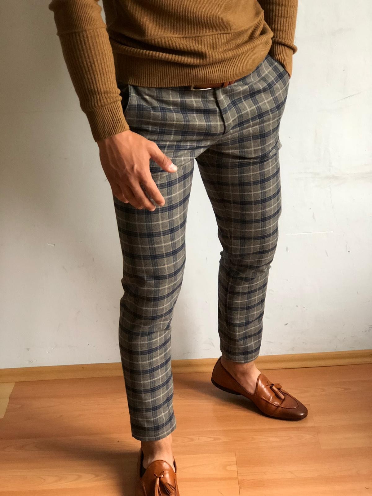 Buy Camel Slim Fit Plaid Pants by Gentwith.com with Free Shipping