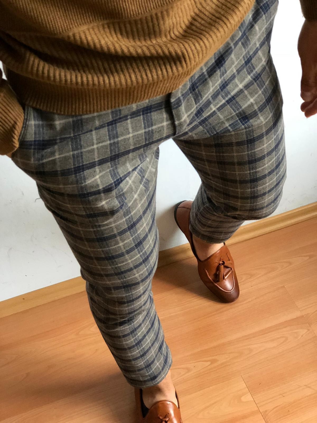 brown plaid skinny pants