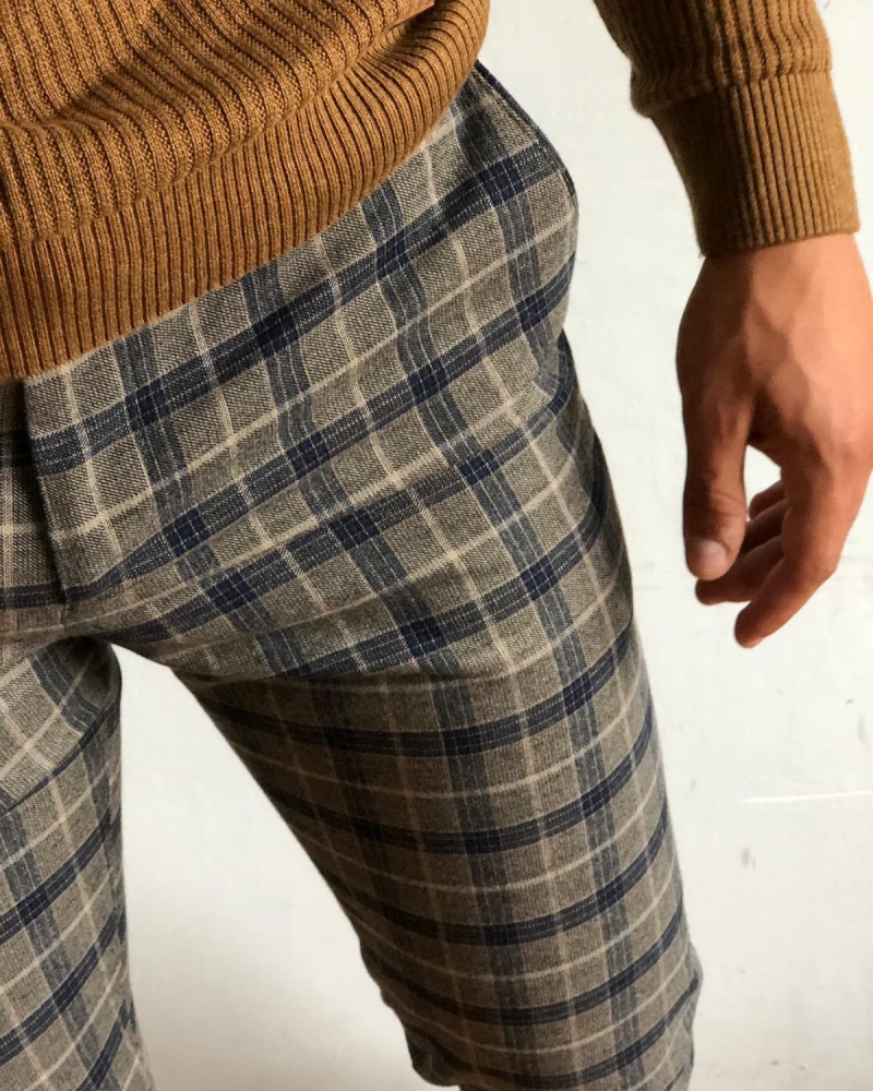 Camel Slim Fit Plaid Pants by Gentwith.com with Free Shipping
