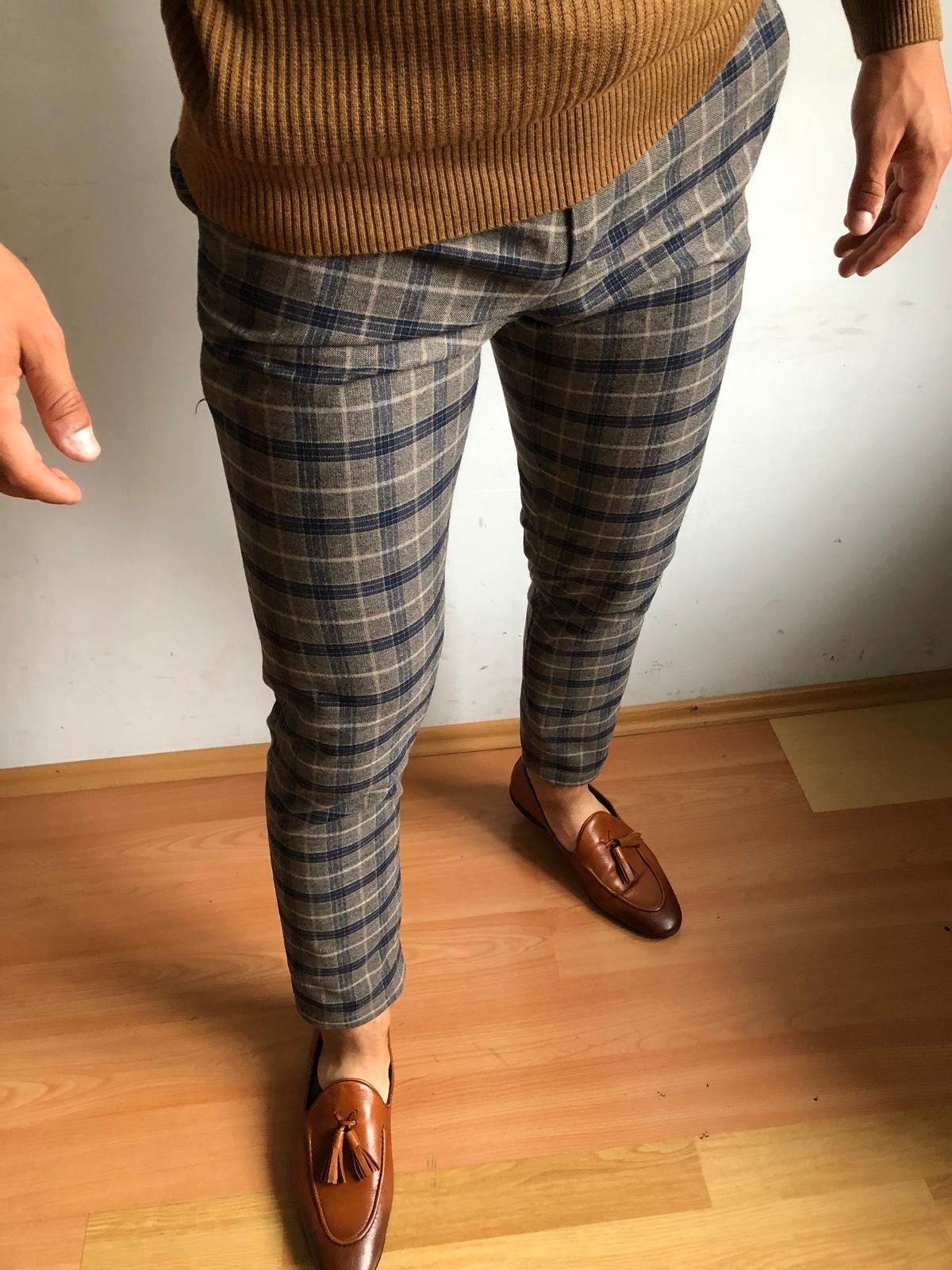 Buy Camel Slim Fit Plaid Pants by Gentwith.com with Free Shipping