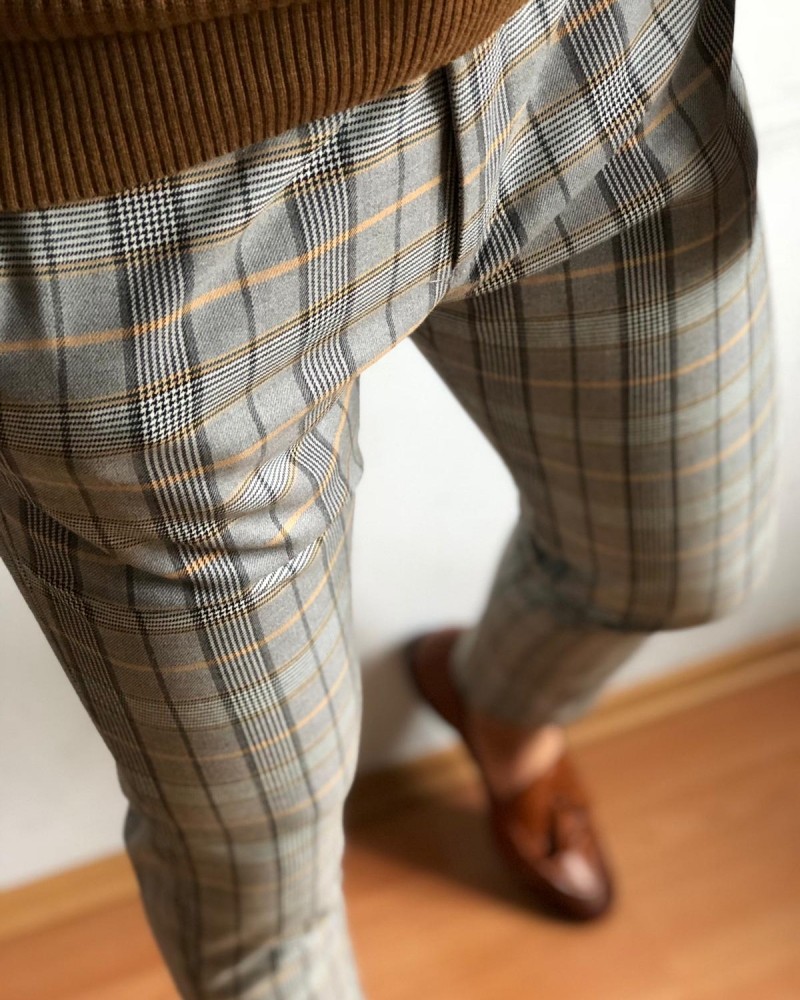 Gray Men's Plaid Pants by Gentwith.com with Free Shipping