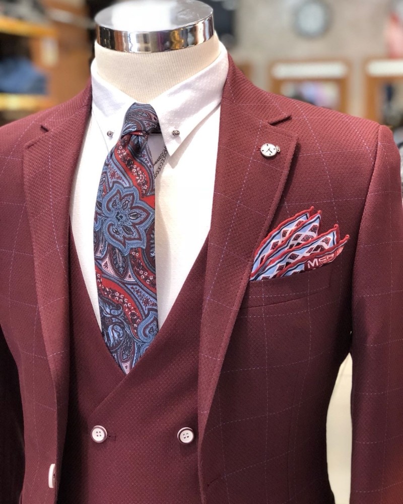 Bordeaux Plaid Suit by Gentwith.com with Free Shipping