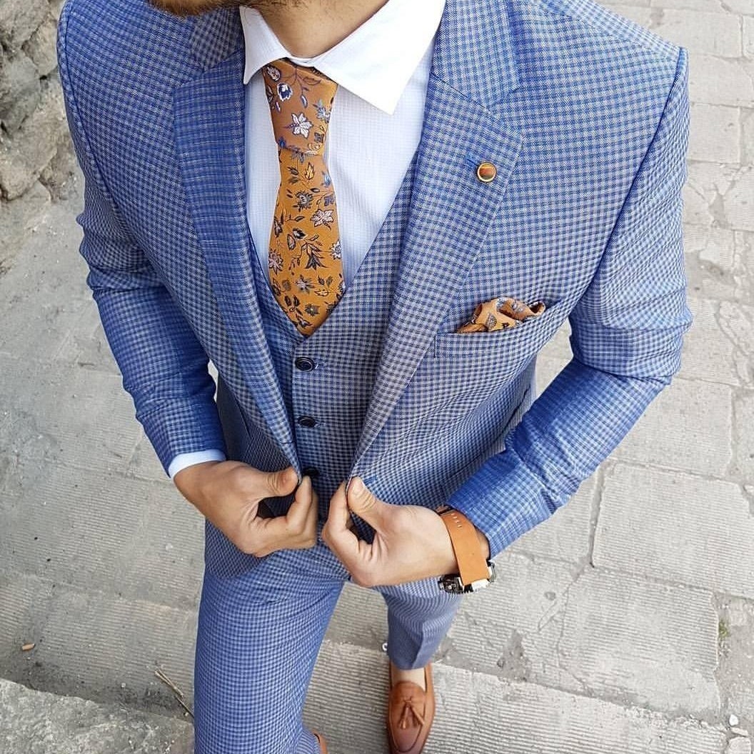Buy Blue Slim Fit Plaid Suit by Gentwith.com with Free Shipping