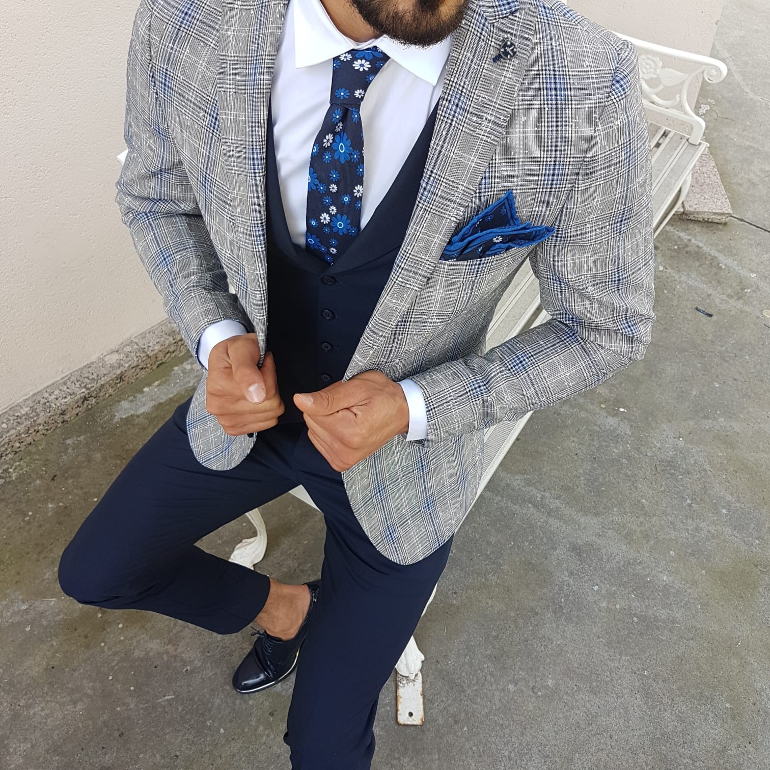 Buy Navy Blue Slim Fit Plaid Suit by Gentwith.com with Free Shipping
