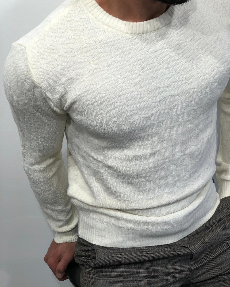 Ecru Slim Fit Sweater by Gentwith.com with Free Shipping