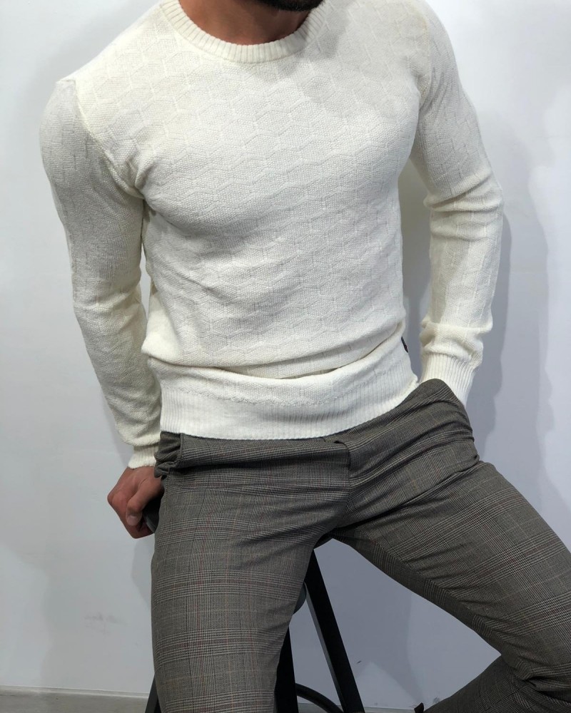 Ecru Slim Fit Sweater by Gentwith.com with Free Shipping