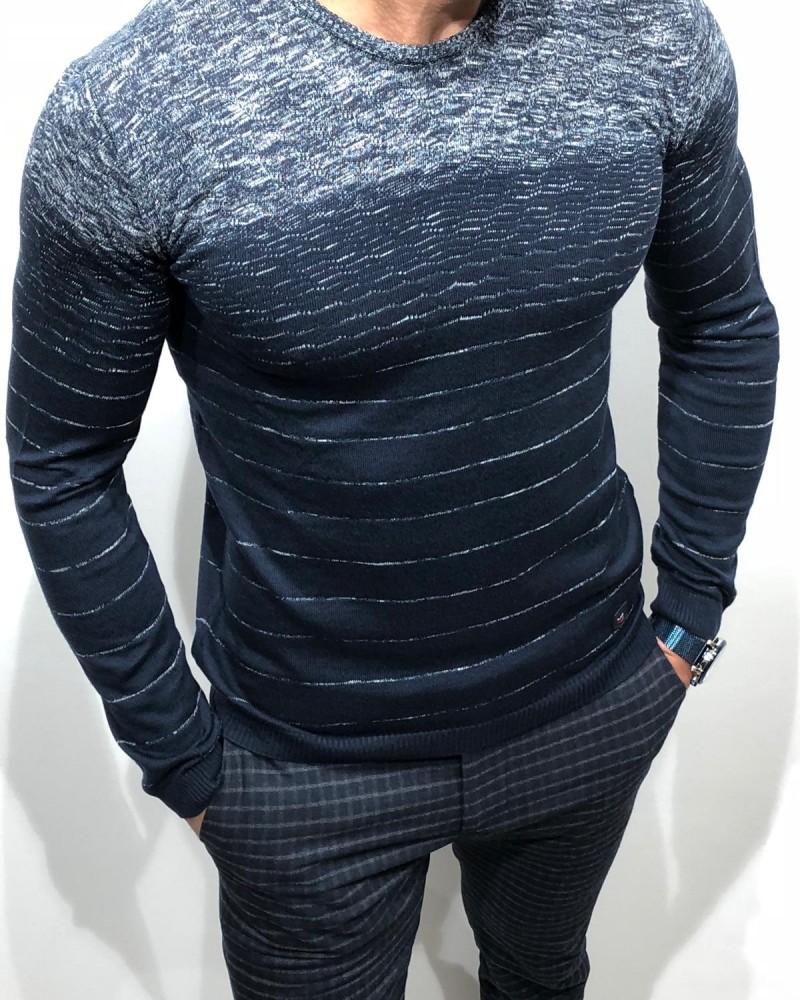 Navy Blue Slim Fit Sweater by Gentwith.com with Free Shipping