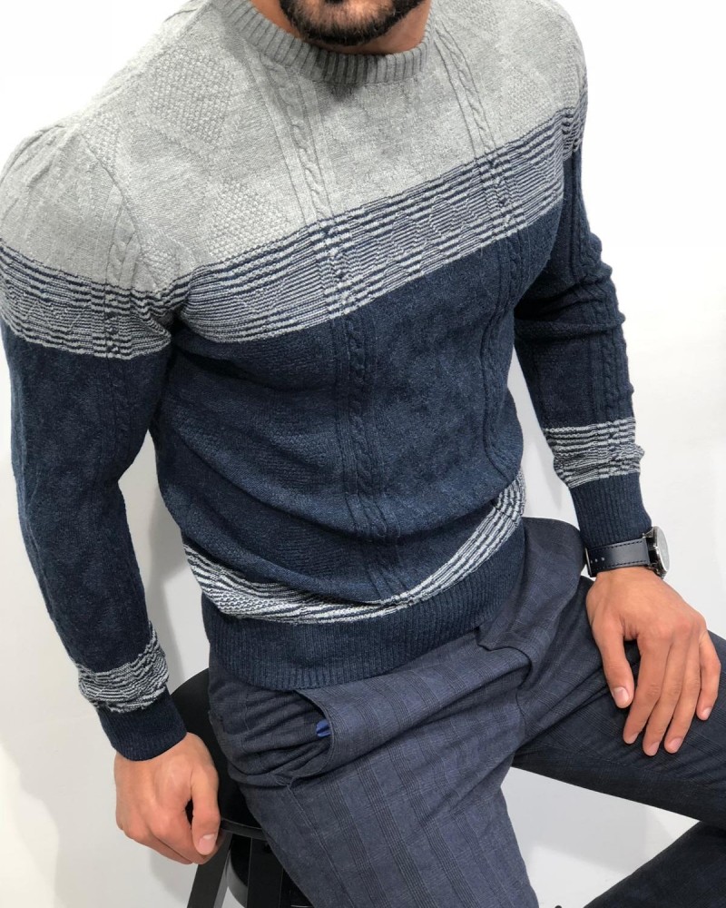 Buy Navy Blue Slim Fit Sweater by Gentwith.com with Free Shipping
