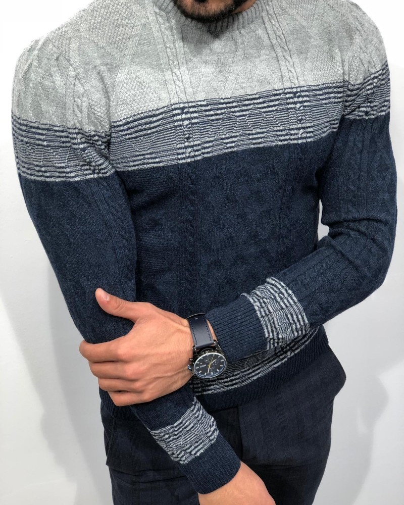 Navy Blue Slim Fit Sweater by Gentwith.com with Free Shipping