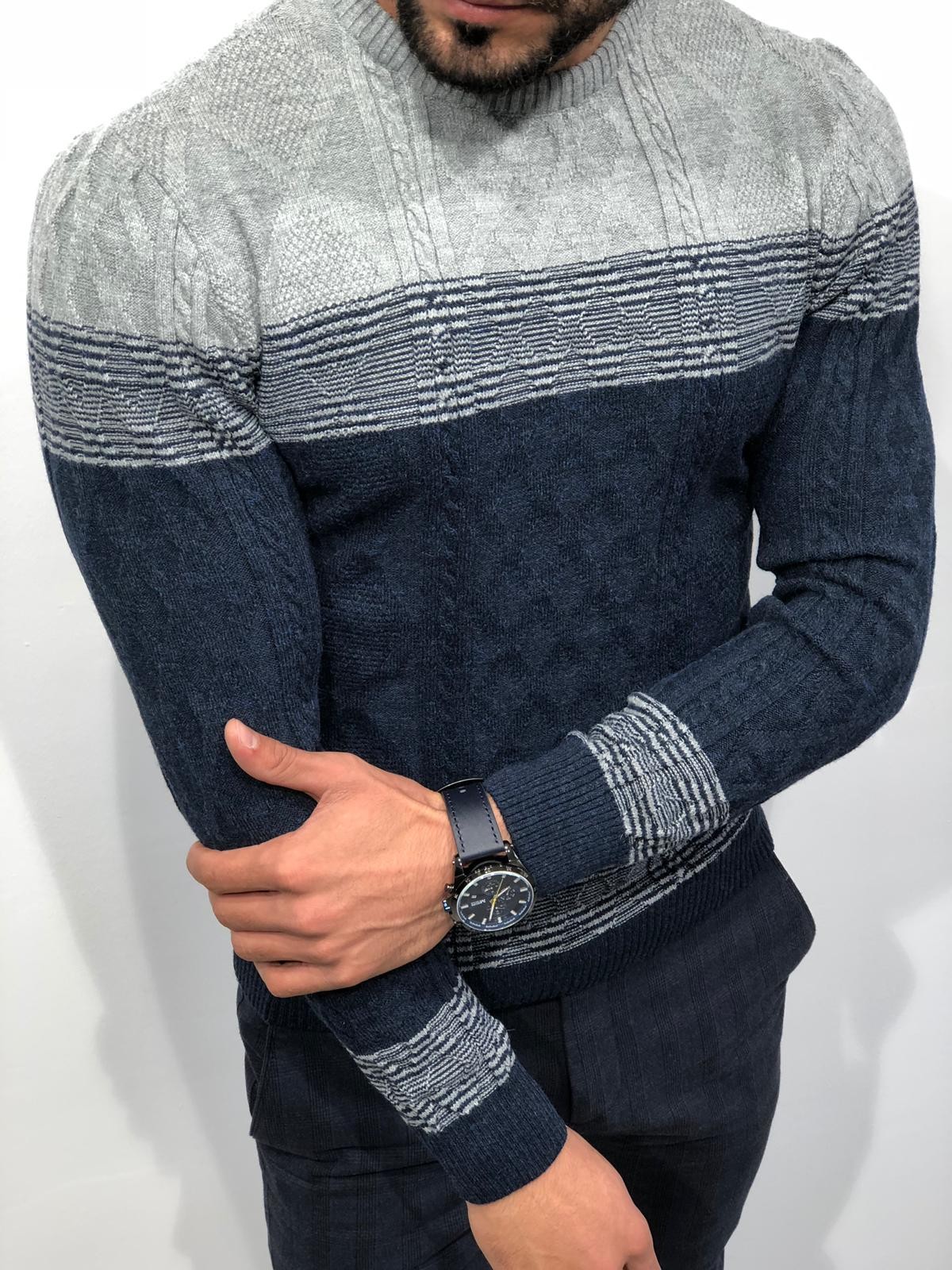 Buy Navy Blue Slim Fit Sweater by Gentwith.com with Free Shipping