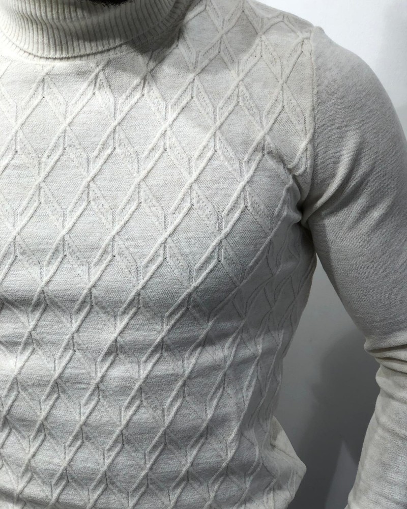 Ecru Slim Fit Turtleneck Sweater by Gentwith.com with Free Shipping