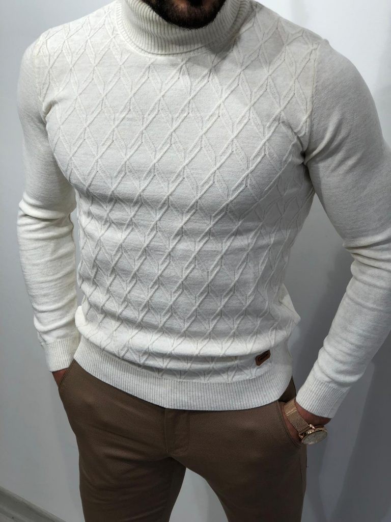 Buy Ecru Slim Fit Turtleneck Sweater by Gentwith.com with Free Shipping