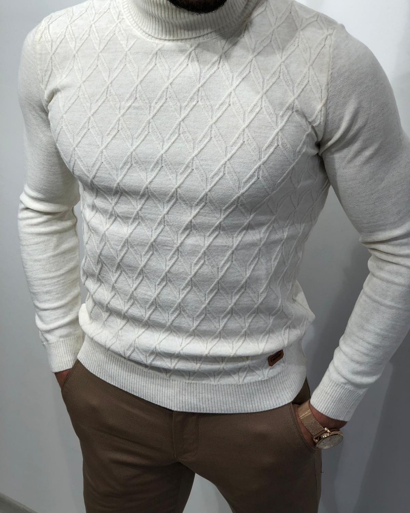 Buy Ecru Slim Fit Turtleneck Sweater by Gentwith.com with Free Shipping