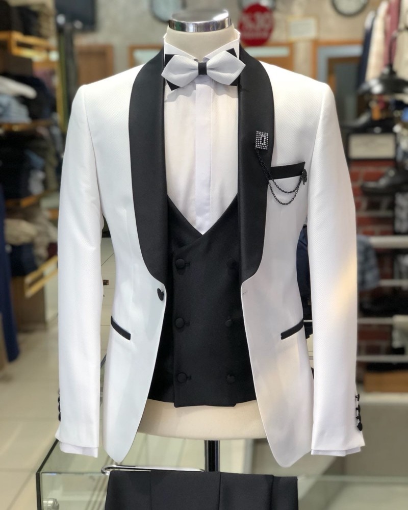 White Slim Fit Tuxedo by Gentwith.com with Free Shipping