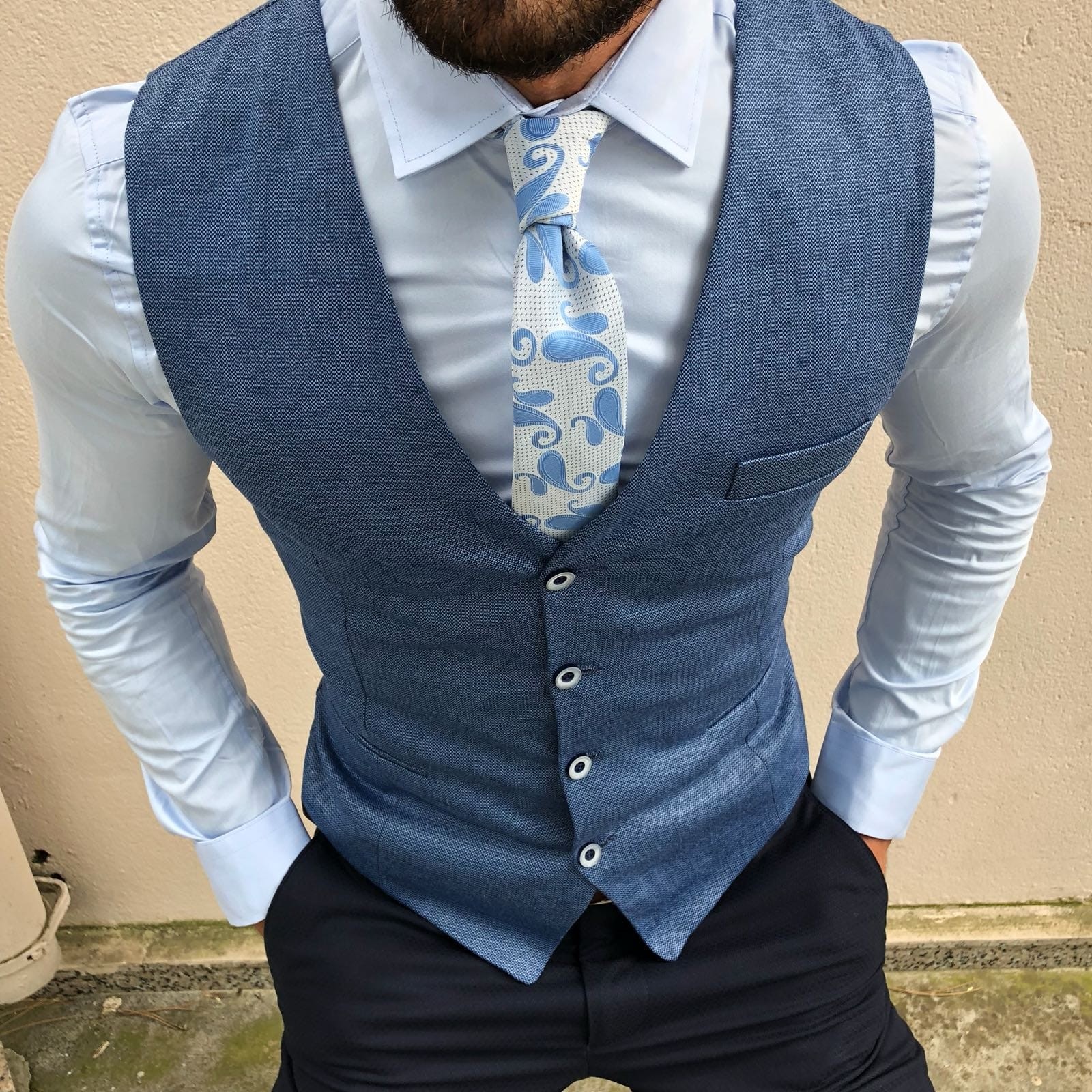 Buy Blue Slim Fit Vest by Gentwith.com with Free Shipping