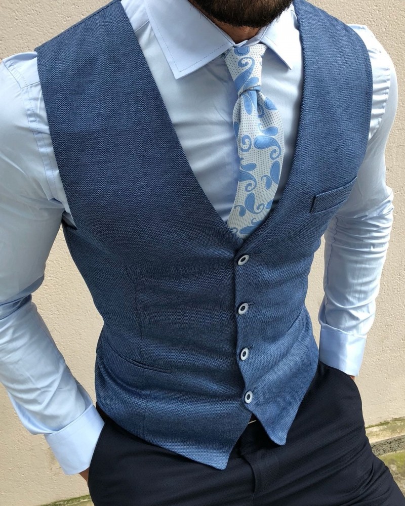 Blue Slim Fit Vest by Gentwith.com with Free Shipping