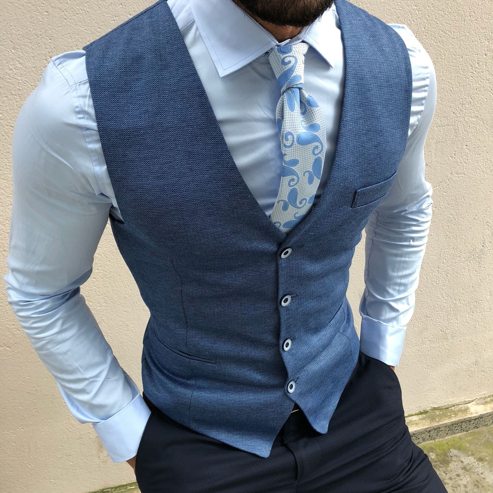 Buy Blue Slim Fit Vest by Gentwith.com with Free Shipping