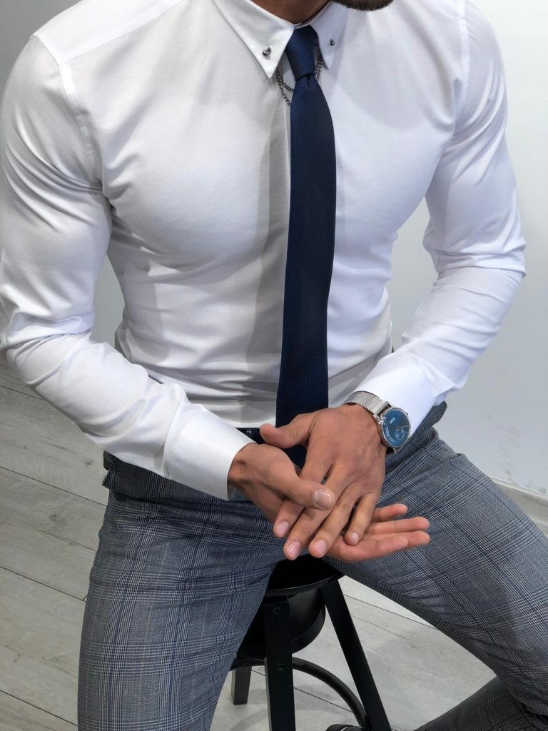 Buy Chain Collar Slim Fit Shirt White by  with Free
