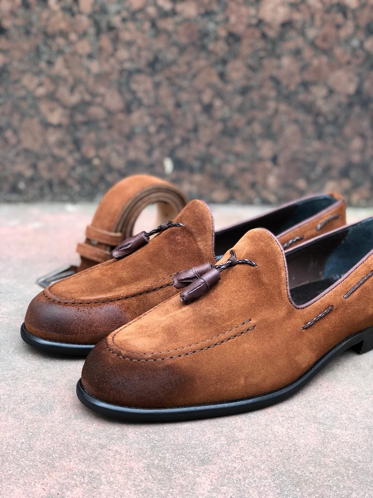 Buy Tan Suede Tassel Loafer by Gentwith.com with Free Shipping