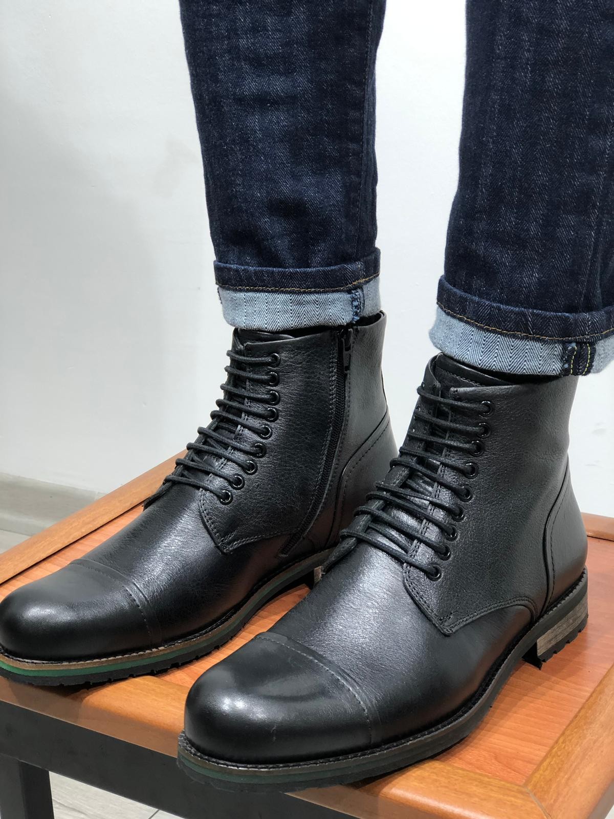 Buy Black Calf Leather Military Boot by Gentwith.com with Free Shipping