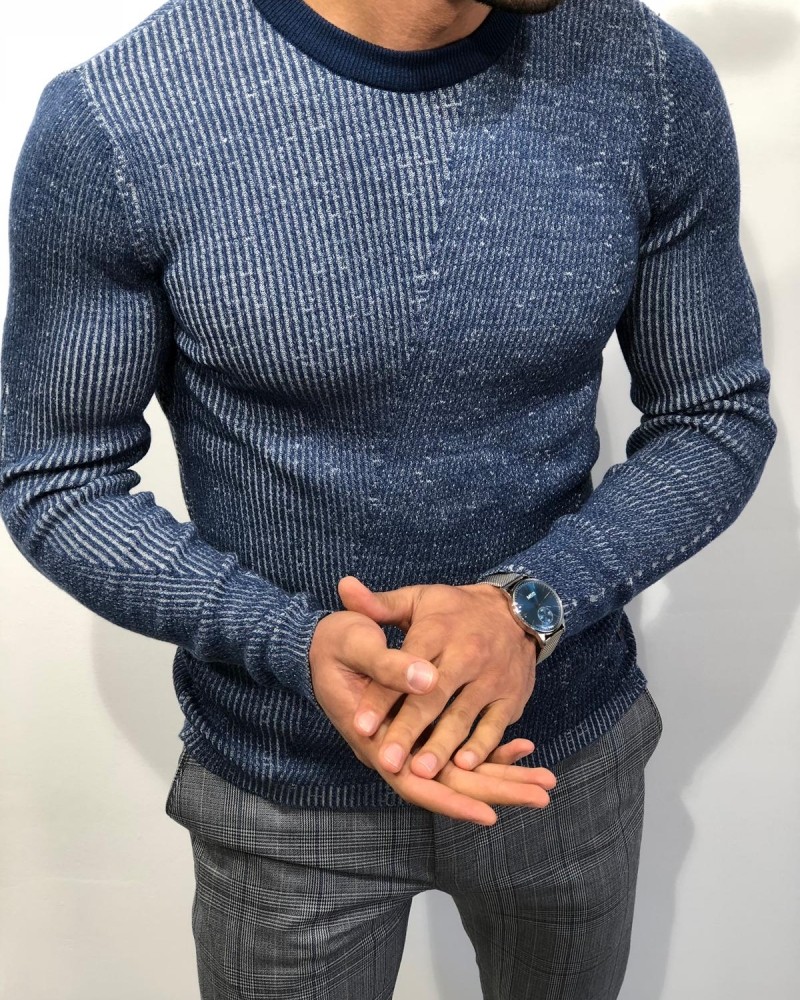 Blue Slim Fit Sweater by Gentwith.com with Free Shipping