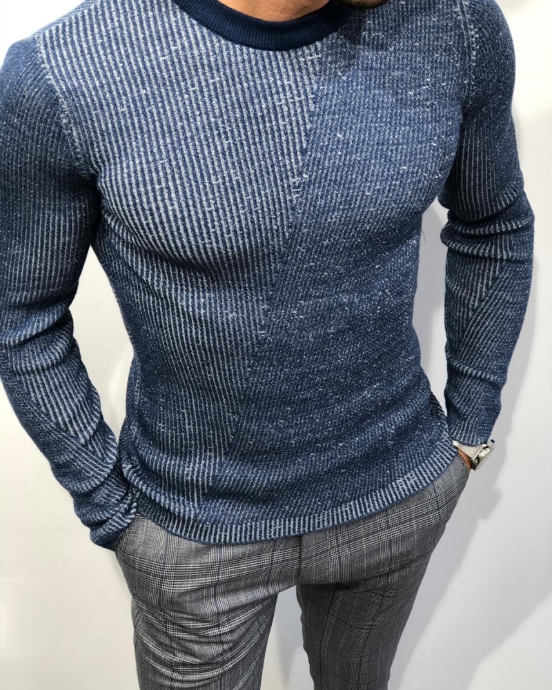 Blue Slim Fit Sweater by Gentwith.com with Free Shipping