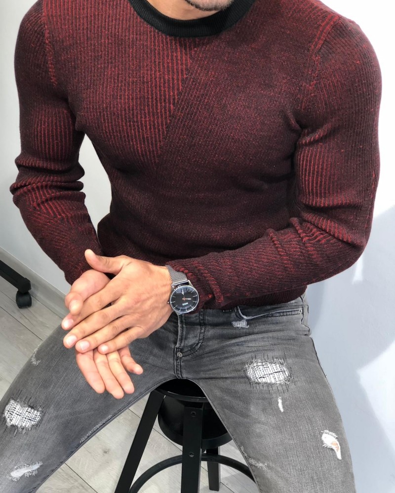 Claret Red Slim Fit Sweater by Gentwith.com with Free Shipping