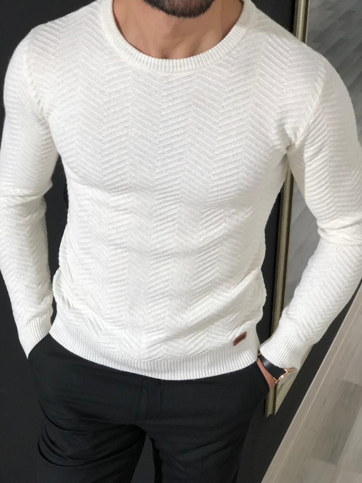 Buy Ecru Slim Fit Patterned Sweater by Gentwith.com with Free Shipping