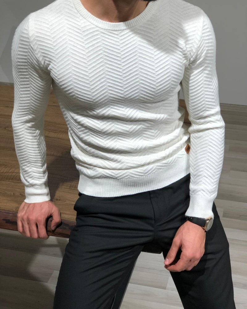 Ecru Slim Fit Sweater by Gentwith.com with Free Shipping