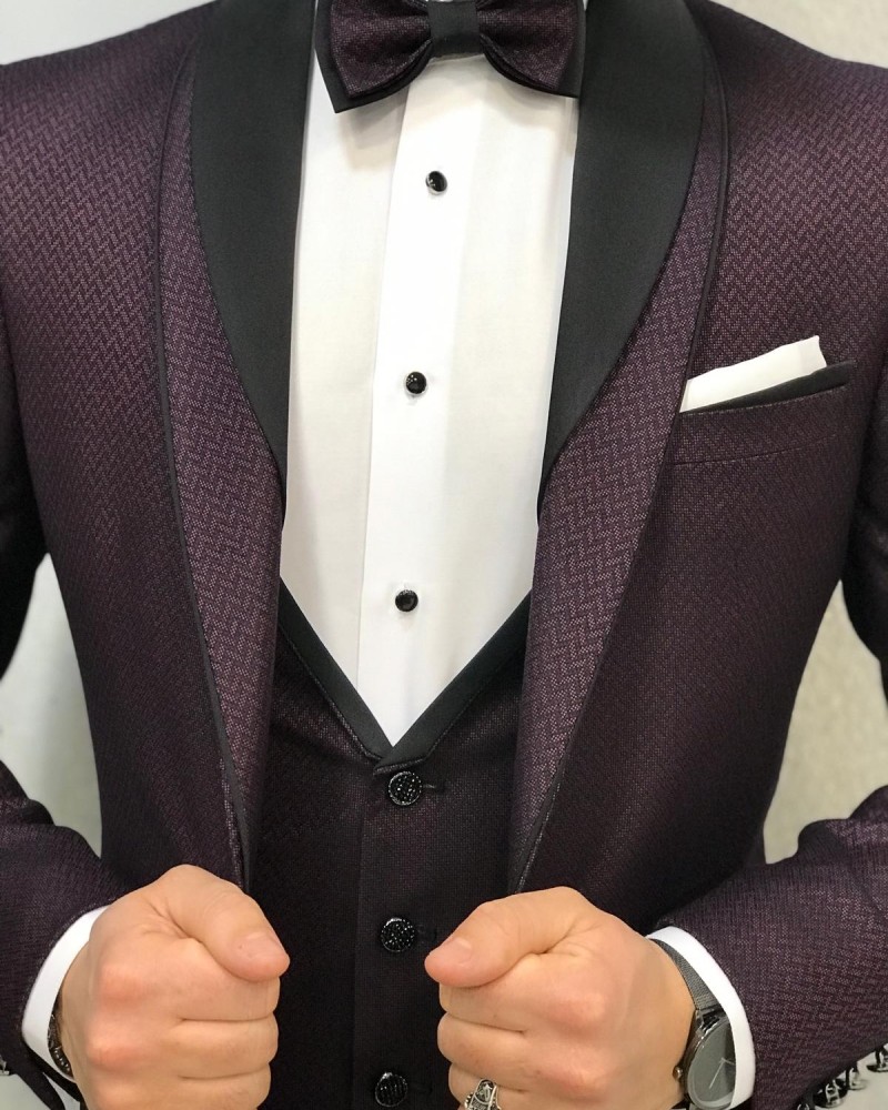 Claret Red Slim Fit Tuxedo by Gentwith.com with Free Shipping