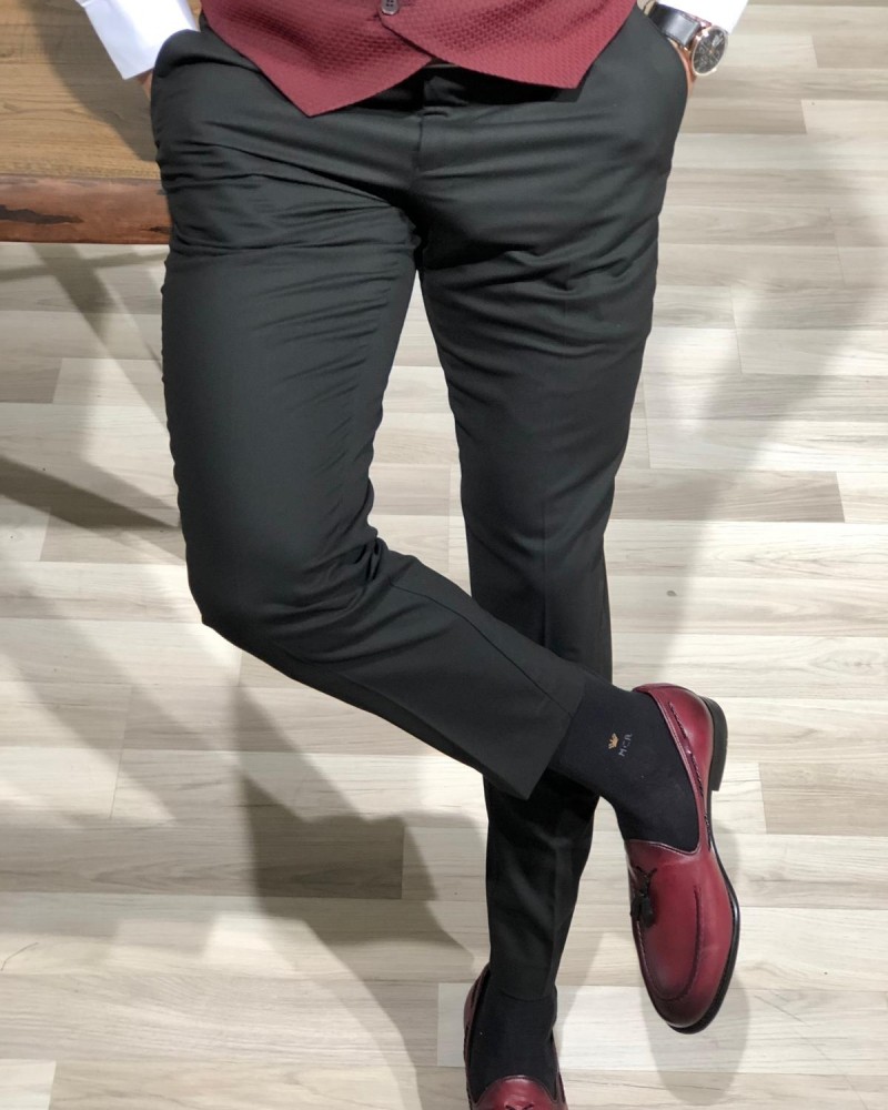 Black Slim Fit Pants by Gentwith.com with Free Shipping