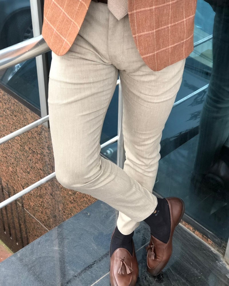 Buy Beige Slim Fit Pants by Gentwith.com with Free Shipping