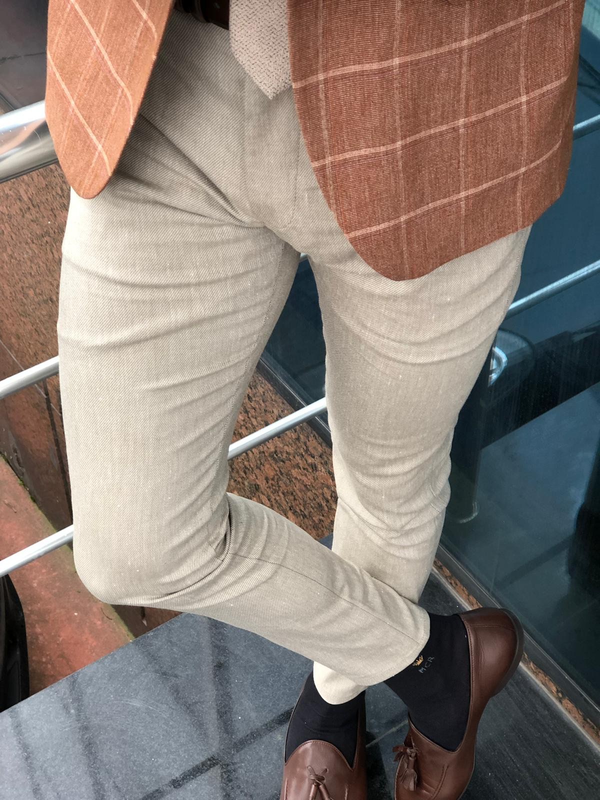 Buy Beige Slim Fit Pants by Gentwith.com with Free Shipping