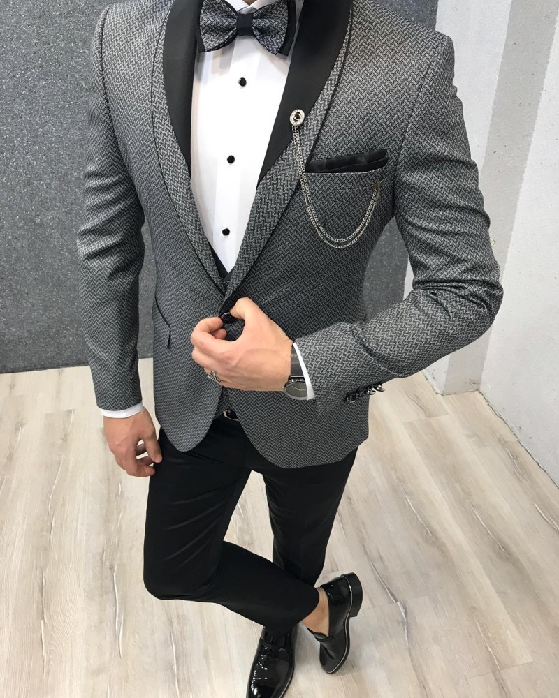 Gray Slim Fit Tuxedo by Gentwith.com with Free Shipping