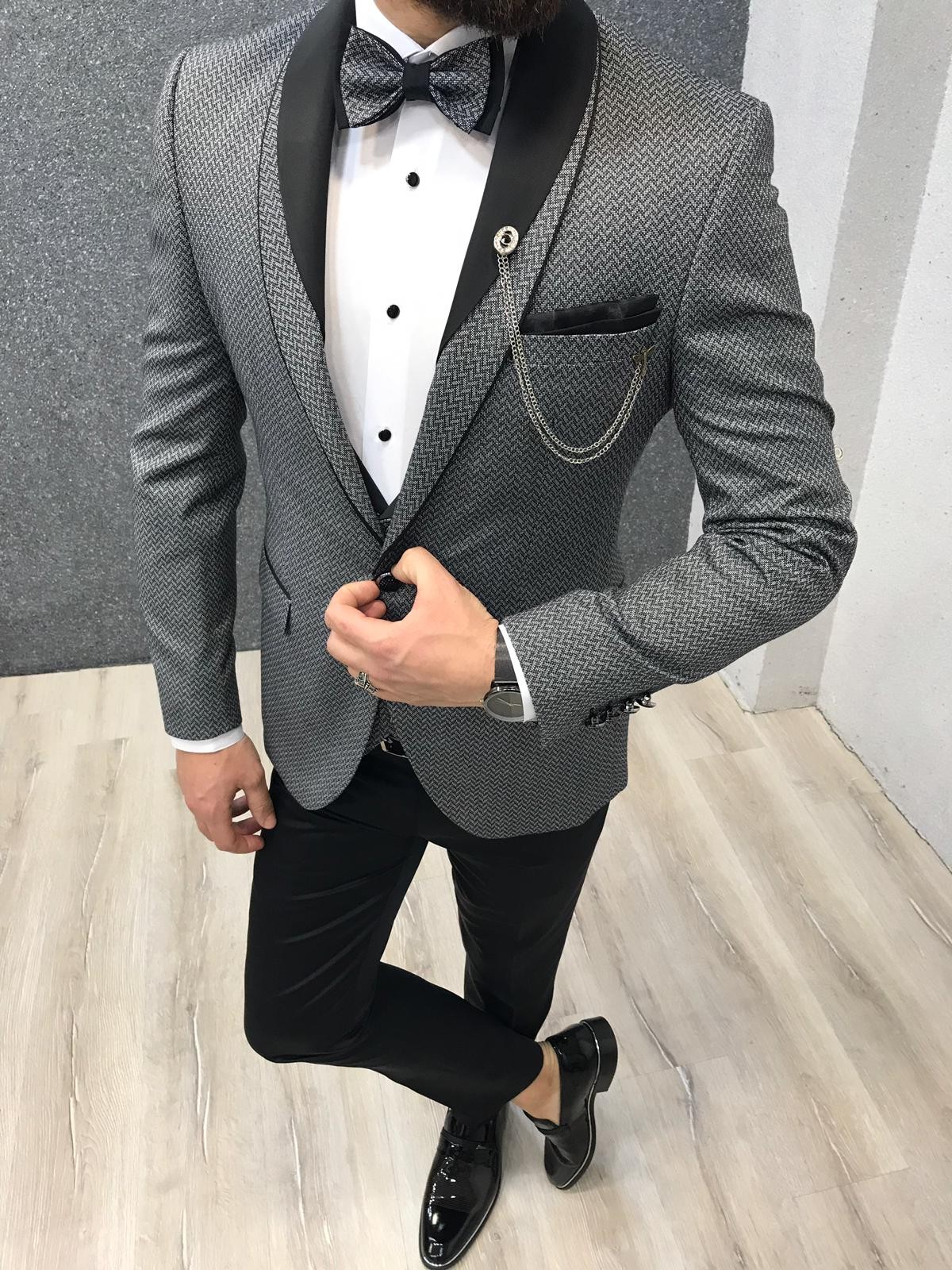 Buy Gray Slim Fit Tuxedo by Gentwith.com with Free Shipping